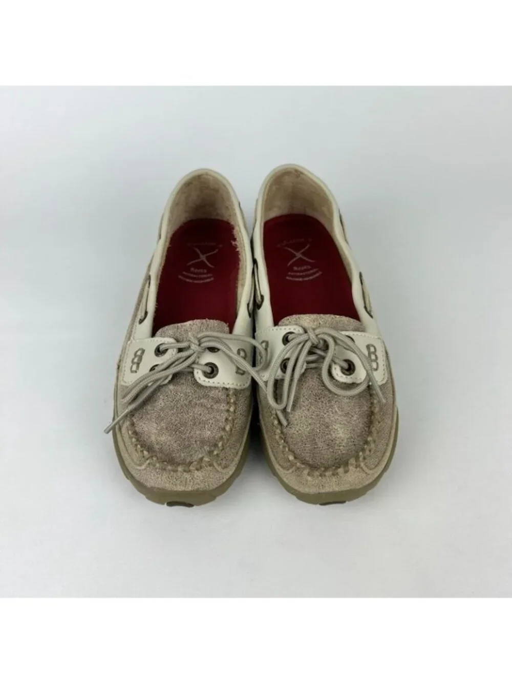 Twisted X Womens Leather Driving Moccasin Loafers Dusty Tan White Shoes size 5.5